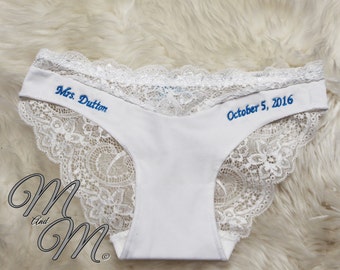 Monogram Bridal Lace Panties - Personalized Bridal Lace Thong- Bridal Lingerie-Customized Bridal Panties- Honeymoon- Bridal Thong