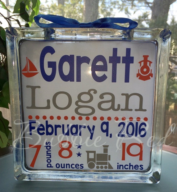 Items similar to Personalized Glass Block Night Light, Custom Baby Boy
