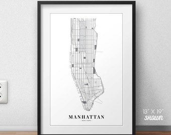 Manhattan Print, Manhattan Poster, New York Print, New York, Manhattan, Map Poster, Minimalist Map, New York Map, Manhattan Map, Street Map