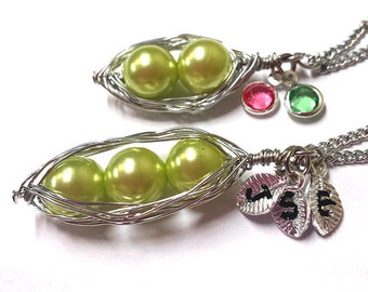 Peapod Necklace- Pea Pod Necklace- Pea Pod Jewelry Gift- Two Peas in a Pod Necklace- Pearl Pea Necklace- Pearl Peapod Necklace- Three Peas