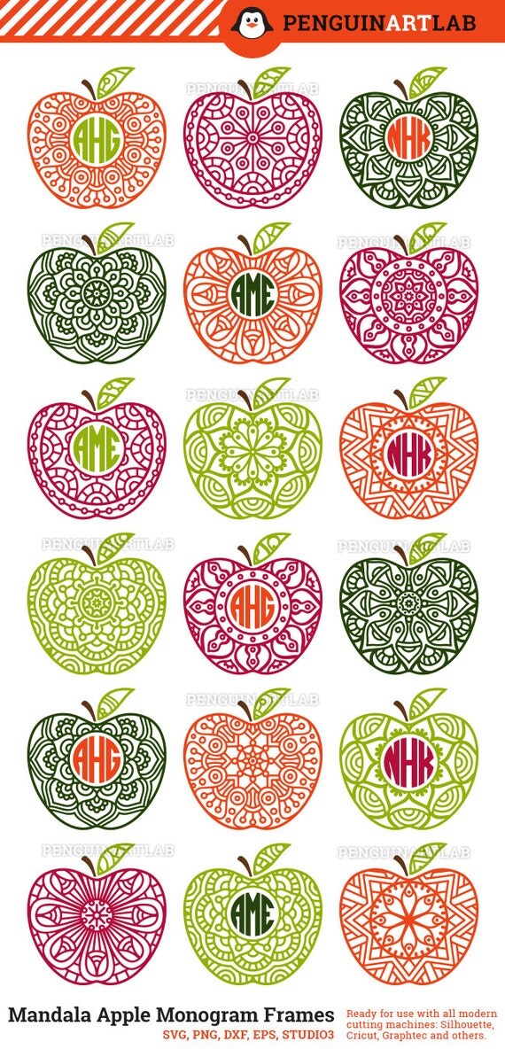 Download Apple Mandala Monogram Frames SVG Cutting Files Teacher