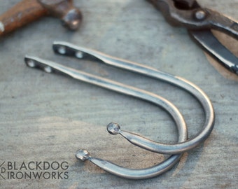 Ball End Curtain Tie Back Hooks, Hand Forged, Made in Maine, One pair
