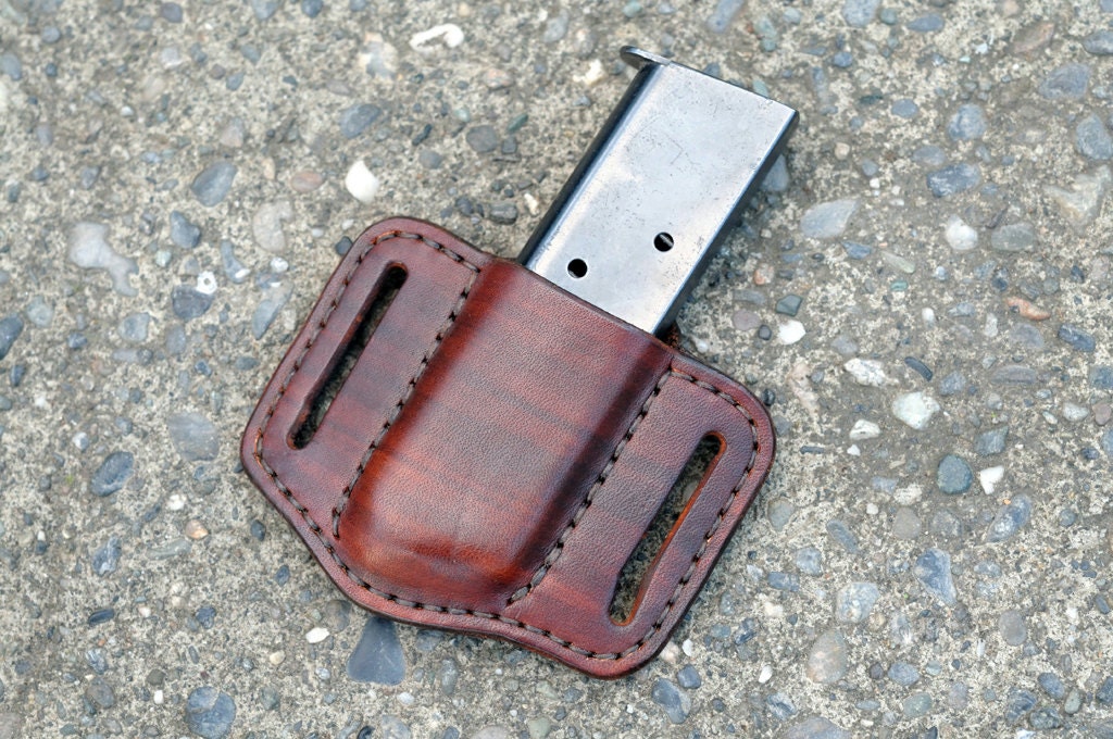 Handmade 1911 Leather Mag Pouch Chestnut Brown Right Hand