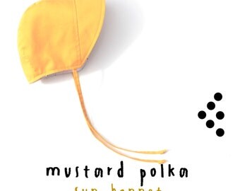 Baby Sun Bonnet - "MUSTARD POLKA' - Cotton, Hat,