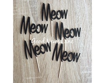12CT Meow cupcake topper, Meow Birthday Cupcake topper, meow, cat, kitty picks