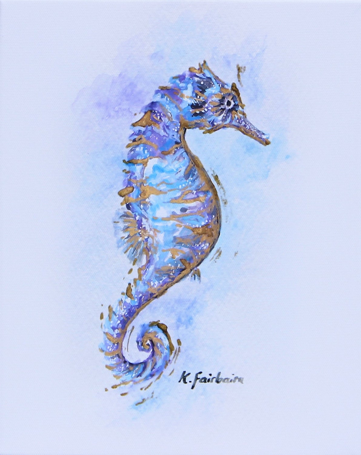 Blue Purple & Gold Seahorse Canvas Art Print.