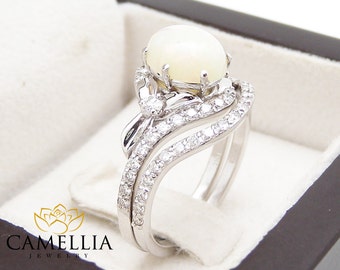 oval opal engagement ring set 14k white gold engagement rings flower 15ct opal ring with - Opal Wedding Ring Sets oval opal engagement ring set 14k white gold engagement rings flower 15ct opal ring with - Opal Wedding Ring Sets