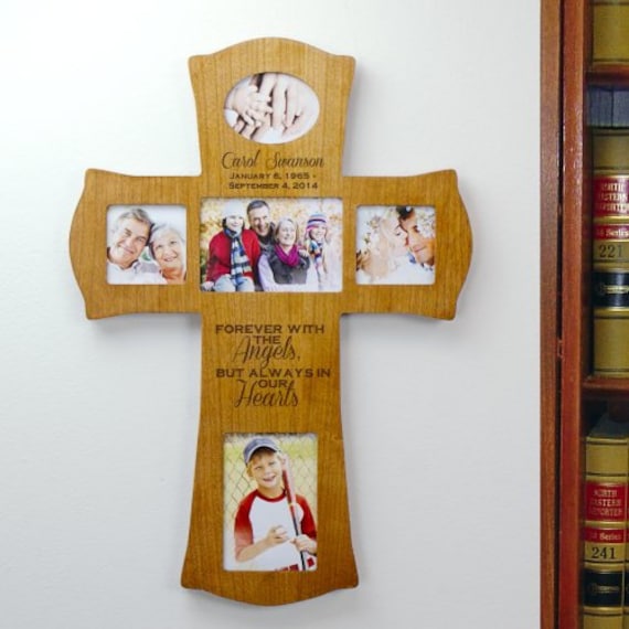 Engraved Wooden Photo Memorial Cross Personalized Memorial