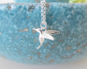 Sterling silver hummingbird necklace, hummingbird necklace, bird necklace