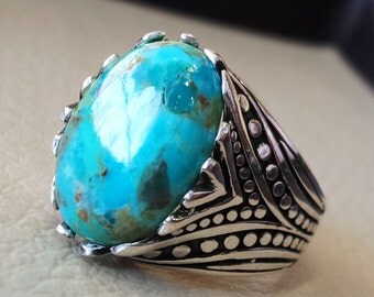 Natural Arizona turquoise highest quality huge men ring sterling silver 925 blue color stone all sizes jewelry fast shipping ottoman style
