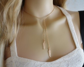 Y Necklace, Leaf Necklace, Lariat Necklace, Layered Necklace, Gold Leaf Necklace, Drop Pendant, Double Leaf Necklace, Pendant Leaf Necklace