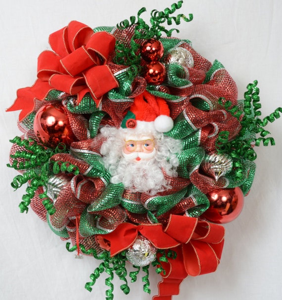 Santa Claus mesh wreath Christmas wreath Red and Green