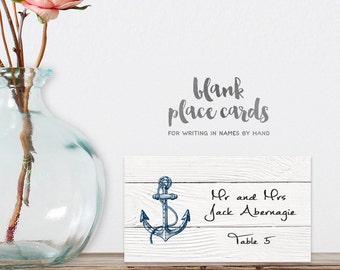 Wedding Place Cards DIY Printable PDF / Nautical Planks, Anchor / Name Card / Food Card / Tent Card / Guest Seating Card ▷ Instant Download