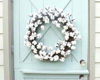 Cotton Wreath ~ Fall Wreath ~ Gift for Her ~ Farmhouse Decor ~ Farmhouse Wreath ~ Cottage Wreath ~ Door Decor ~ Spring Wreath