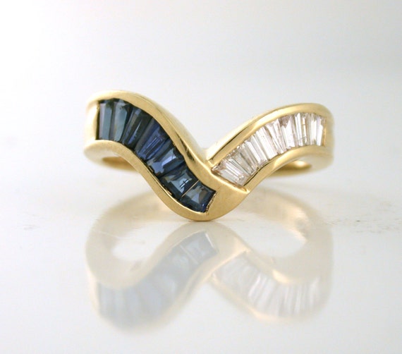Sapphire and Diamond Curved Band 14k yellow gold