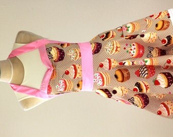 Womens Apron Cupcakes, Retro Womens Apron, Bridesmaids Gifts, Wife Birthday Gift,Cooking Apron,Sexy Apron For Her, Colorful Gift (0167a)