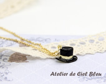 Hat Necklace, Alice in Wonderland Mad Hatter Necklace, Tiny Mad Hatter Hat Necklace, Gold Hat Necklace, Gifts for Alice in Wonderland