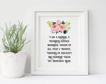 Parks & Rec Pawnee DIGITAL Poster Goddess Pledge- 8x10" Print, Female Empowerment, Feminist Female Warrior, Girl Power, Hear My Womanly Roar