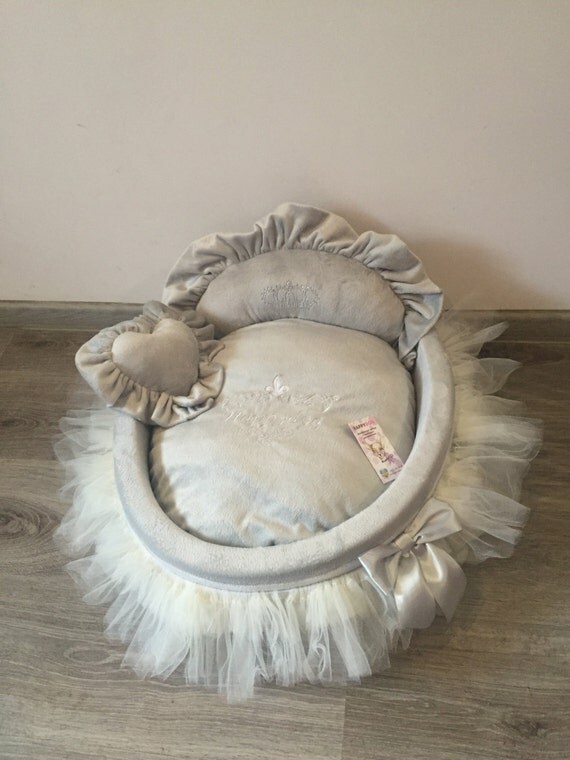 Grey princess bed with crown sparkles Designer pet by AnnaHappydog
