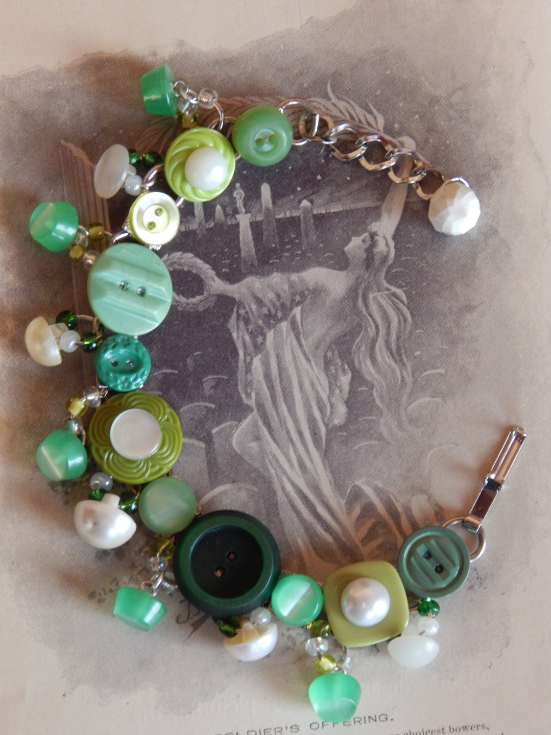 Vintage Stacked Button Bracelet with Vintage Button and Bead