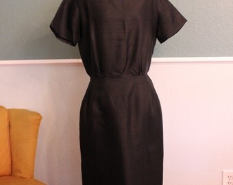 1960's Black Gallant of California Wiggle Dress M-L
