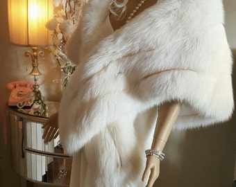 Luxury Vintage White Fur Stole - Fox Stole - Genuine Arctic Fox Fur Cape - Bride- Wedding Shawl -White Fur Wrap Marilyn Monroe White Fur