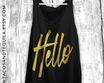 HELLO Adele From The Other Side Concert Summer Tank Top Shirt Party Boho Bohemian Boho Chic Beach Tank Black/GOLD!