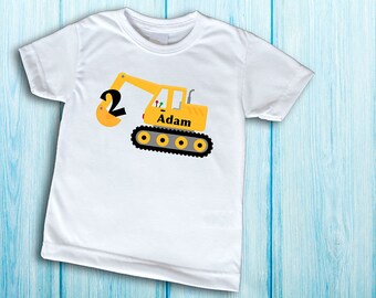 Construction Birthday Shirt, Construction Party Shirt, Pick any number and lettering, digital printing on t-shirt, excavator tshirt for boys
