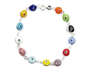 Evil eye Bracelet Beaded Multicolor Sterling Silver Sale