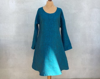 Linen Dress, Summer Linen Dress, loose A shaped dress, Long sleeve dress, womens tunic, plus size dress, holiday dress, women dress