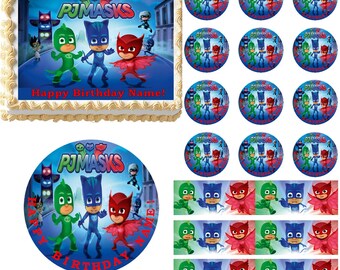 PJ Masks Edible Cake Topper, PJ Masks Edible Cupcakes, PJ Masks Birthday, Edible Birthday Cake, Cake Images, Cake Pictures, Cake Photos