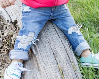 Riptight Skinny Jeans, Unisex, Custom Distressed Denim, Boy, Girl, Baby, Toddler