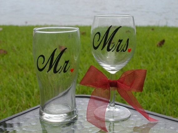 Mr and Mrs Beer Mug and Wine Glass Set