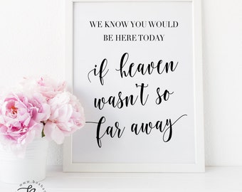 We Know You Would Be Here Today If Heaven Wasn't So Far Away, Wedding Memorial Sign, Ceremony Sign, Remembrance Sign, Wedding Day Sign