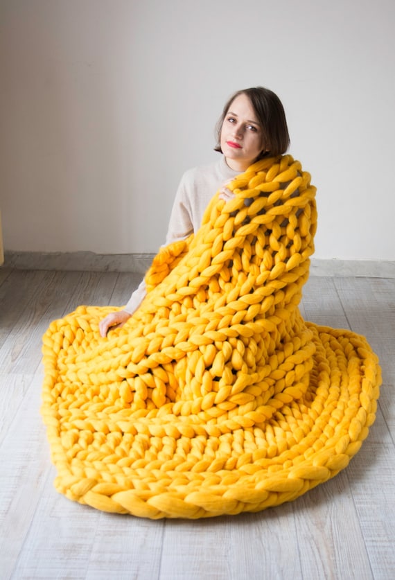 Chunky knit Blanket. Knitted blanket. Merino Wool by bloisem