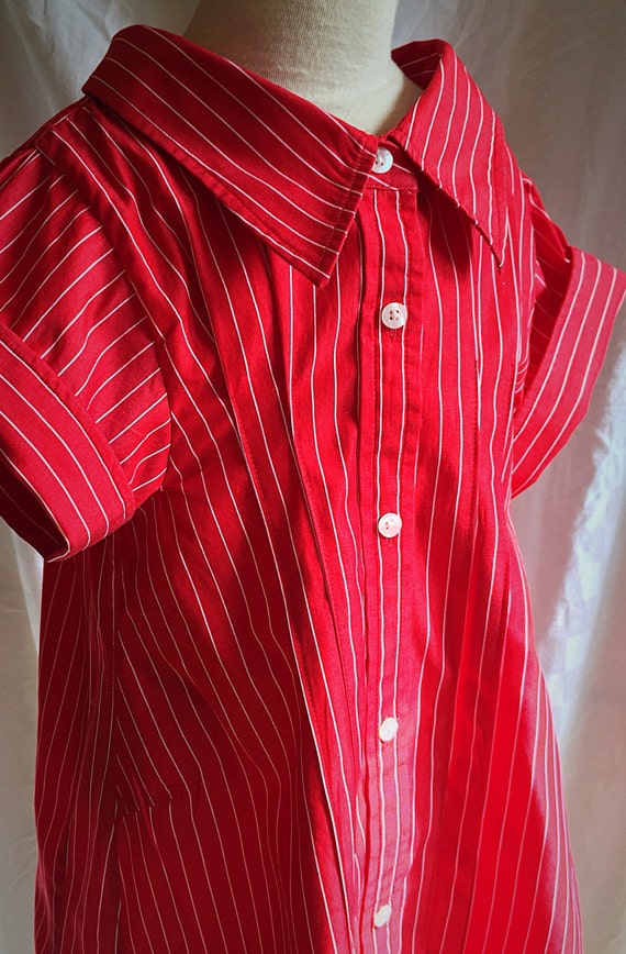 Bright red little girls white pinstripe dresssize 7/8. Pin