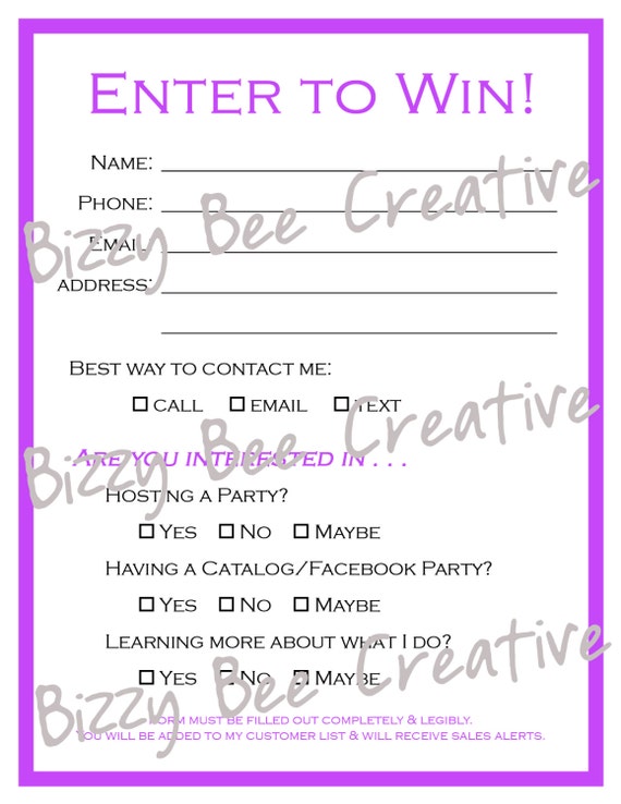 Enter to Win Door Prize/Drawing Slip purple by BizzyBeeCreative
