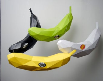 Paper Sculpture. Big Banana. Low Poly. Papercraft Printable template. Toy. Decor