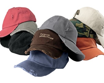 Custom Embroidered Hat, Embroider Name Logo or Text, Monogram Initials, Personalized Unstructured Cap Dad Hat Distress Hat with Metal Slider