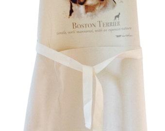 Boston terrier new Dog Natural Cotton Apron Double Pockets UK Made Baker Cook