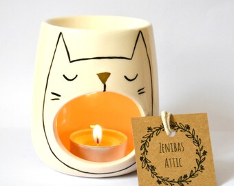 Sleepy Cat Oil Burner - Cat Lover Gift - Candle Holder - Cat Lady - Tealight - Essential Oils - Fragrance - Ceramic - - Chill Out - Zen