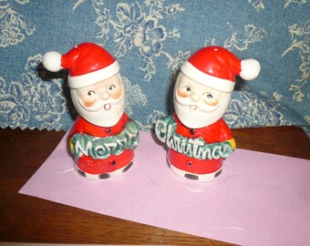 Vintage Santa Salt Pepper Shakers Merry Christmas Happy Santa's Japan Handpainted Santa's
