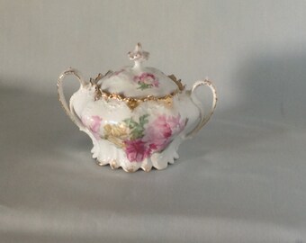Vintage Hasburg China Austria Hand Painted Covered Sugar Bowl