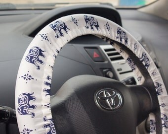 Steering wheel cover with elephants – car accessory, steer cover, automobile wheel cover, car decor – car gift idea for her, for him