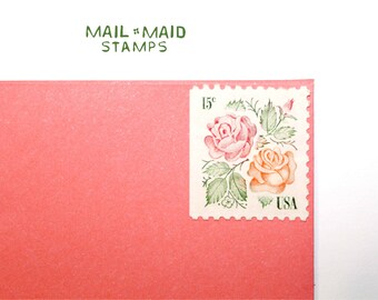 Medallion Roses || Set of 10 unused vintage postage stamps