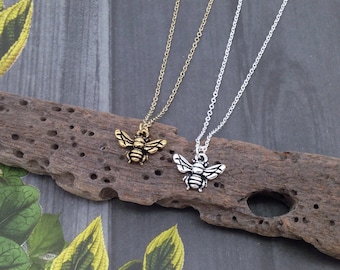 Honey Bee Pendant in Gold / Silver Plate, Insect Charm Necklace, Bumblebee Jewelry, Minimalist Gift, Bridesmaid Jewelry, Tiny, Small, Little