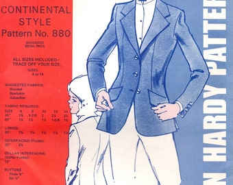 Child's Continental Style Hunt Coat Vintage Jean Hardy Pattern #880 (Sizes 6-14)