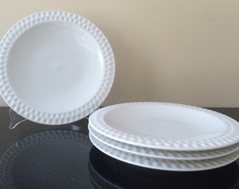 Vintage China, Iroquios China, Diamond White, Ben Seibel Design, Intaglio, White Vintage China, Set of 4, White Dinner Plates, PL3531