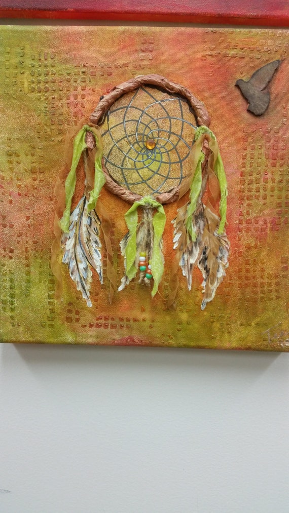Items similar to Original Mixed Media Painting of a Dreamcatcher"Catching Light" on Etsy