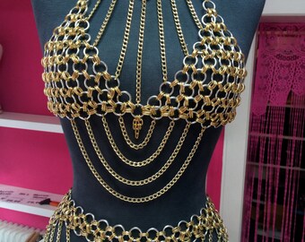 Candy Collection - Black Chain Lace-Up Bra Top Harness
